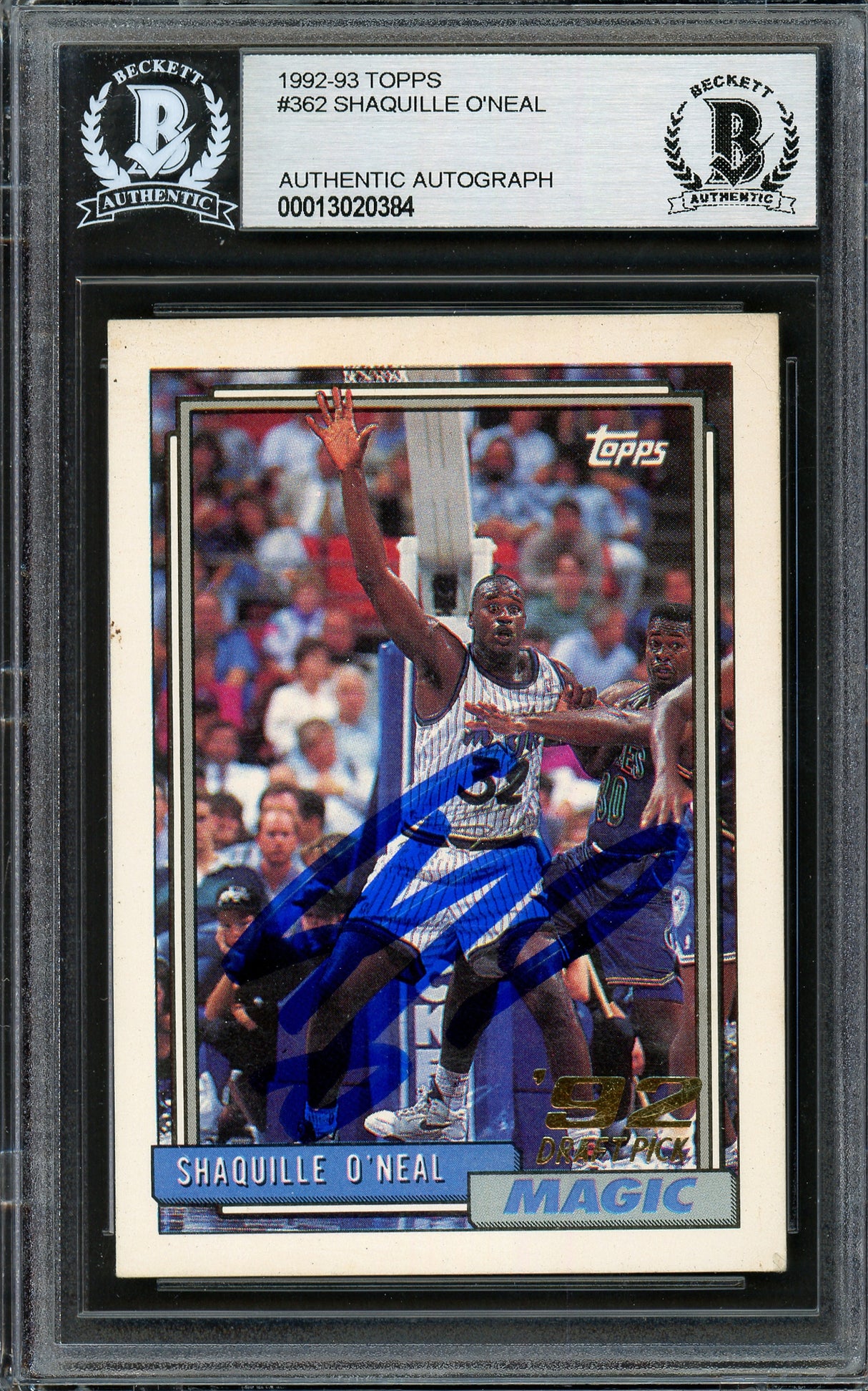 Shaquille Shaq O'Neal Autographed 1992-93 Topps Rookie Card #362 Orlando Magic (Off Condition) Beckett BAS #13020384