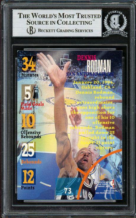Dennis Rodman Autographed 1994-95 Stadium Club Card #73 San Antonio Spurs Beckett BAS #13020715