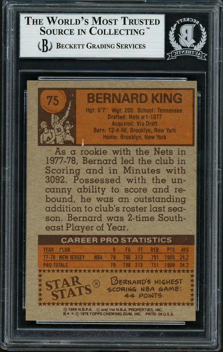 Bernard King Autographed 1978-79 Topps Rookie Card #75 New Jersey Nets Beckett BAS #12614829