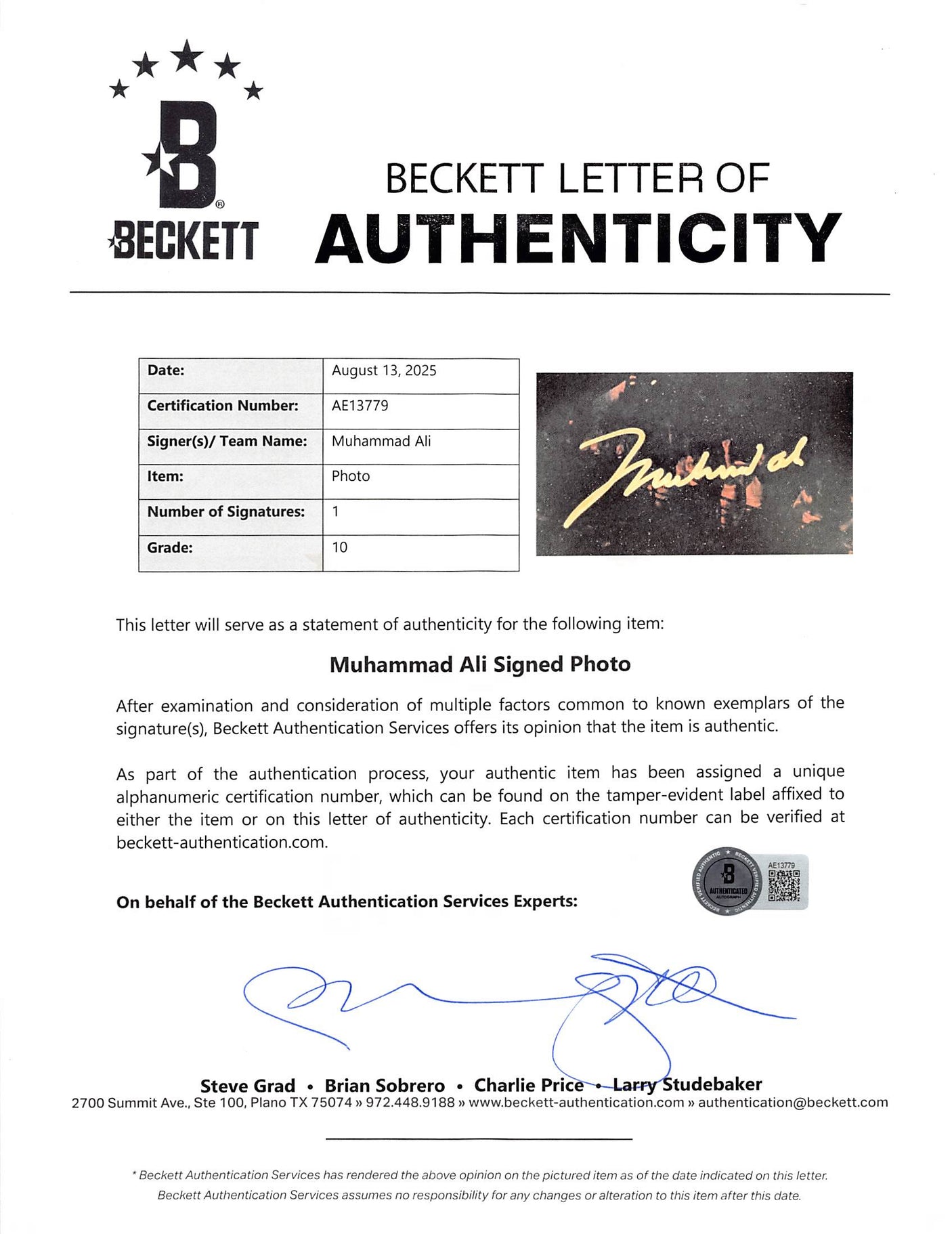 Muhammad Ali Signed 16x20 Framed Photo LE #1338/1996 Auto Graded 10! BAS