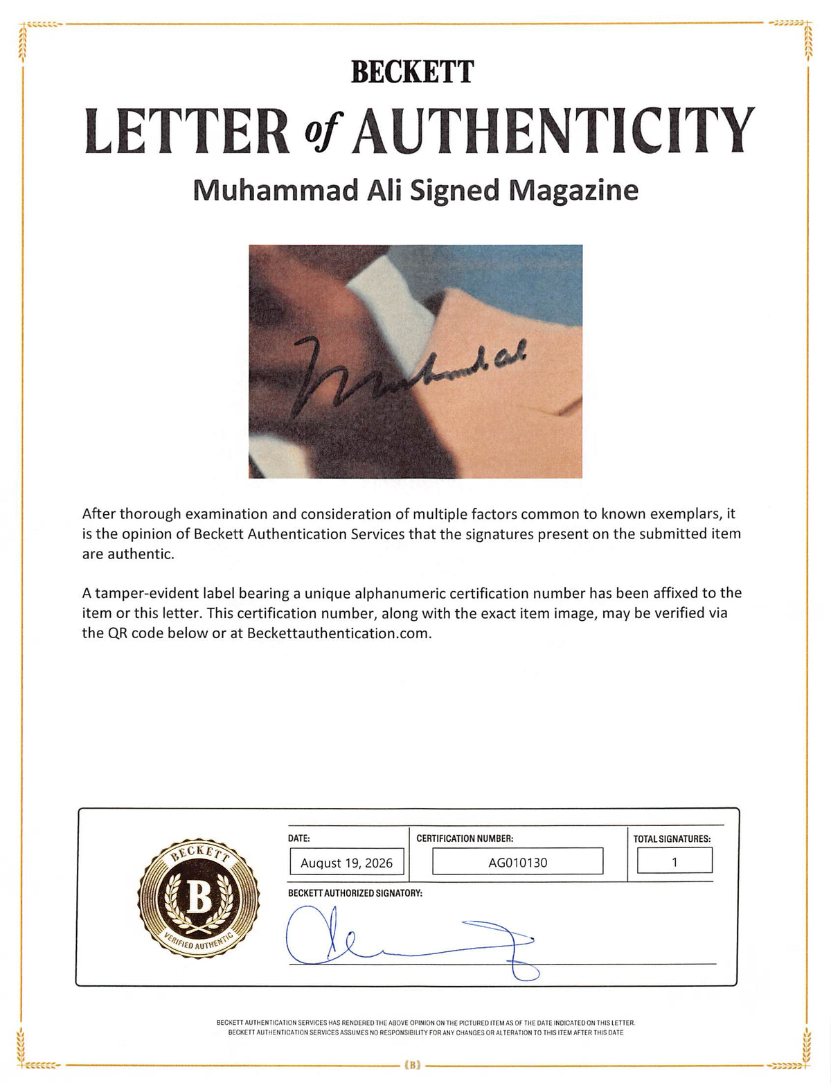 Muhammad Ali Authentic Signed & Framed Magazine Autographed BAS #AG010130
