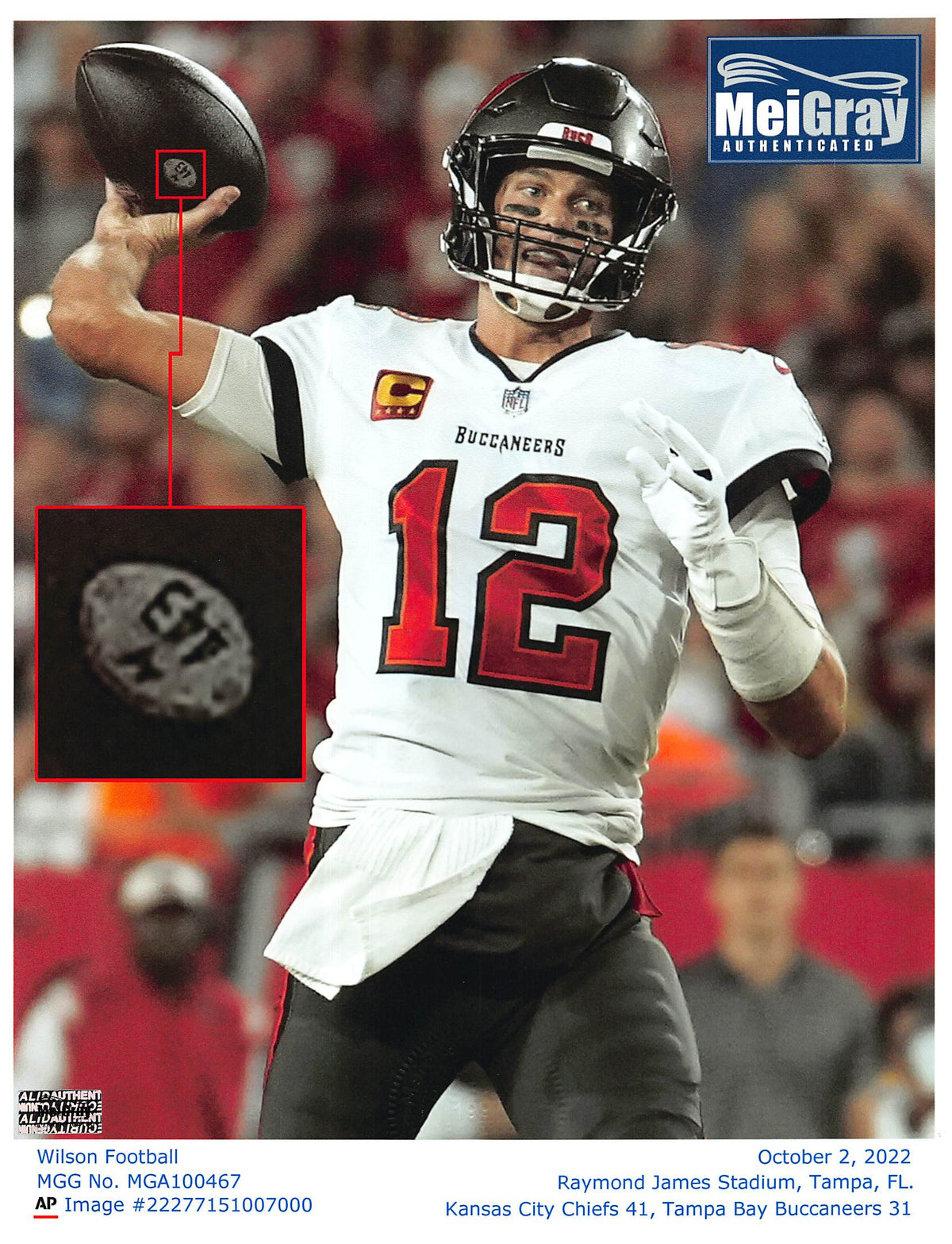 Buccaneers Tom Brady Game Used Wilson "The Duke" Football MeiGray Photomatched