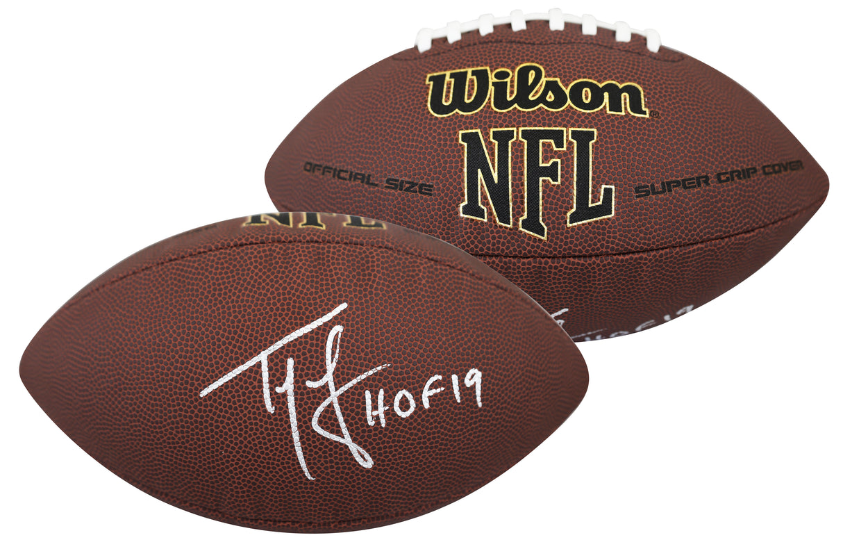 Patriots Ty Law "HOF 2019" Signed Wilson Super Grip Football W/ Case BAS Witness