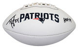 Patriots Ty Law "HOF 19" Signed Franklin White Panel Logo Football W/ Case BAS W
