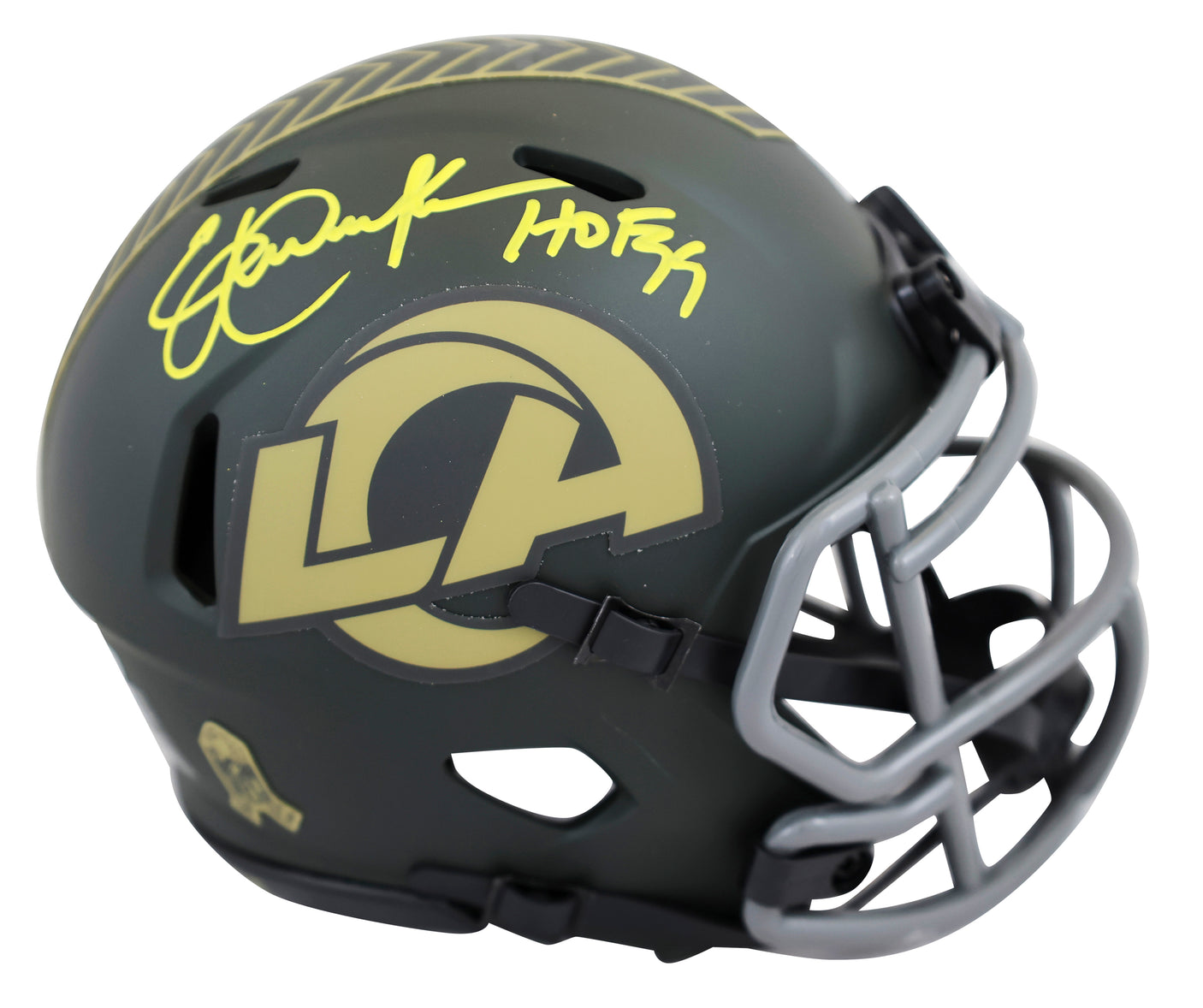 Rams Eric Dickerson "HOF 99" Signed Salute to Service IV Speed Mini Helmet BAS W