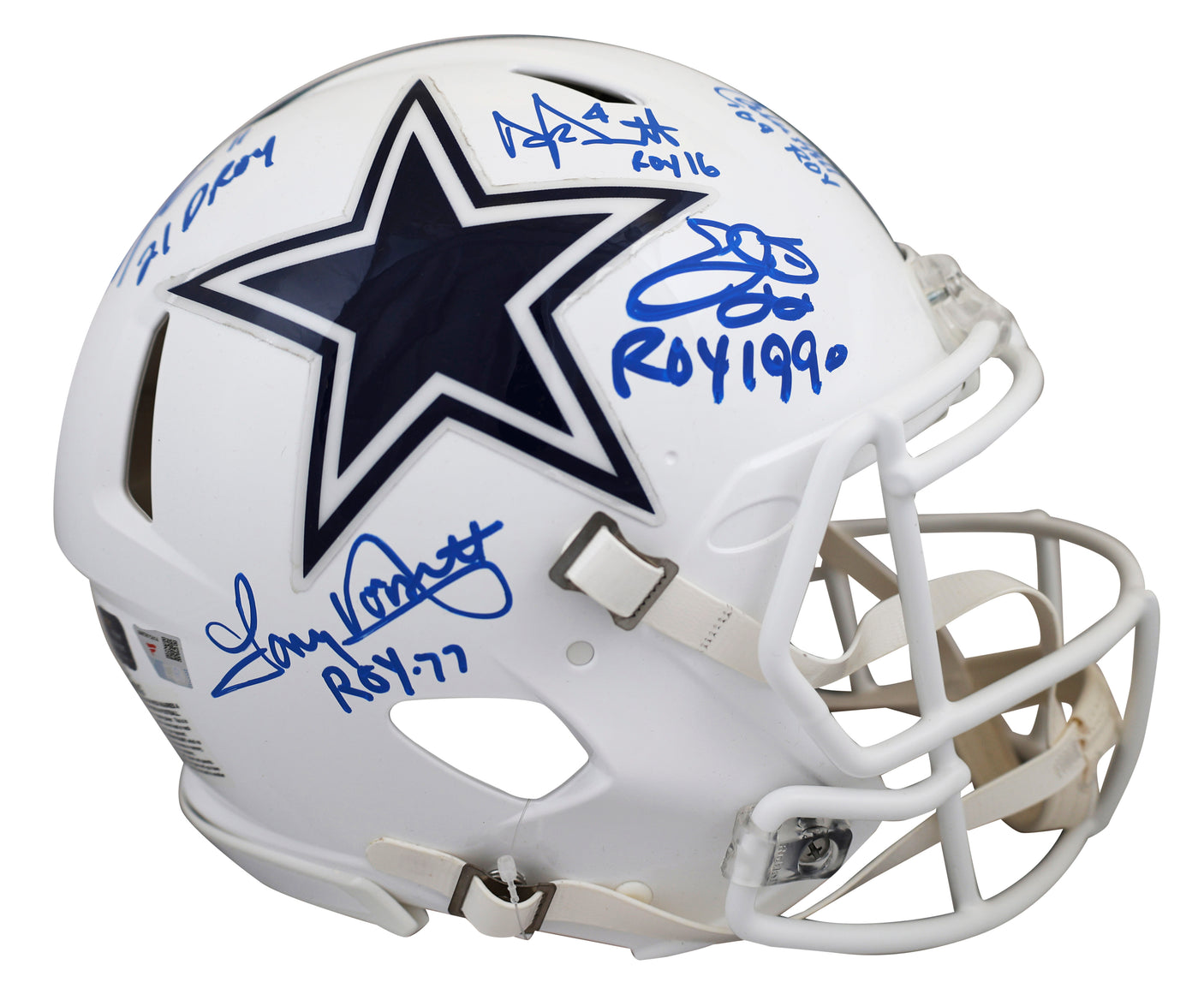 Cowboys ROYs (5) Smith, Prescott +3 Signed 22 Alt F/S Speed Proline Helmet BAS W