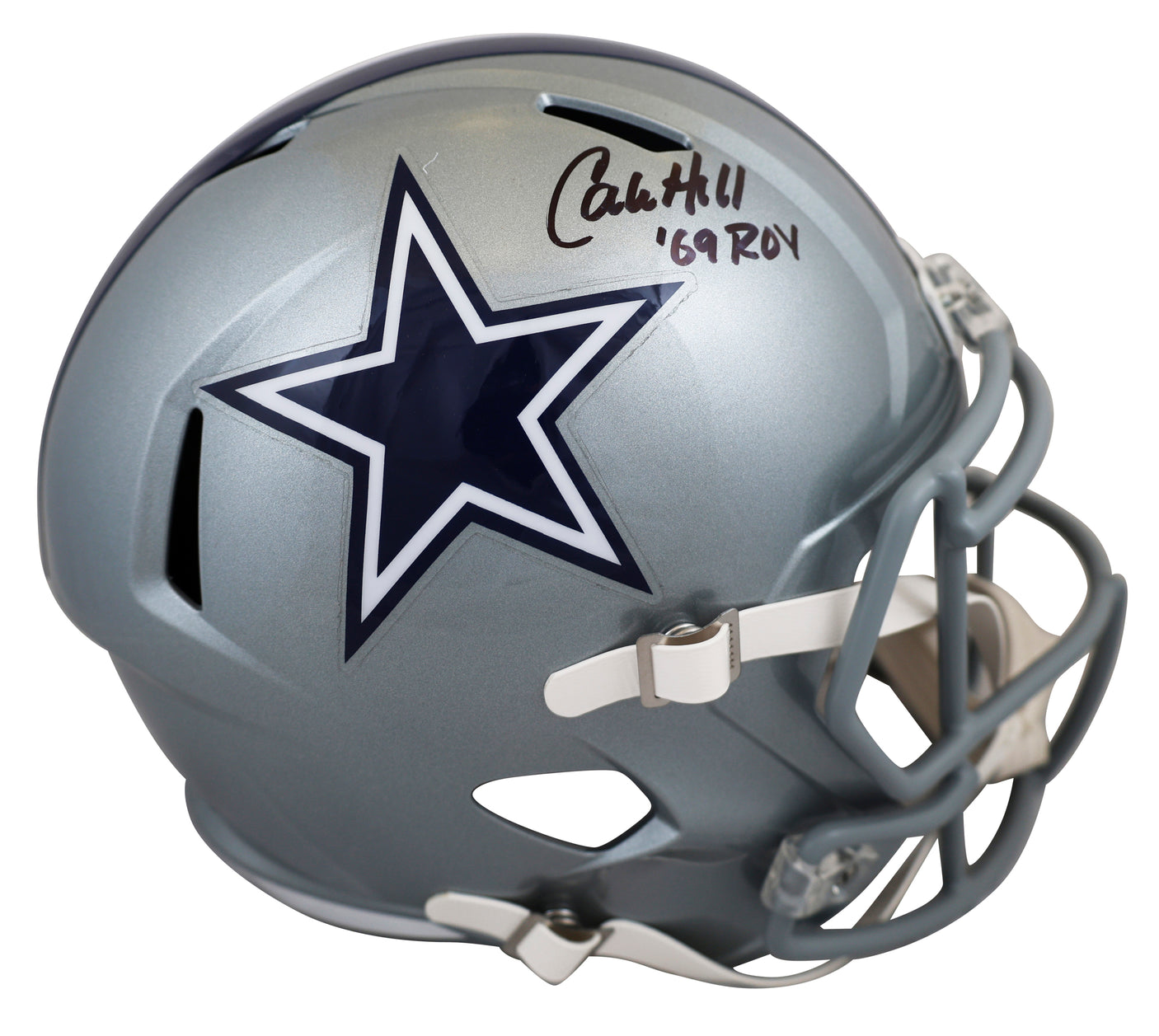 Cowboys Calvin Hill "ROY 1969" Signed Full Size Speed Rep Helmet BAS Witnessed