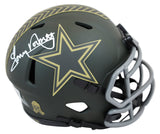 Cowboys Tony Dorsett Signed Salute to Service IV Speed Mini Helmet BAS Witnessed