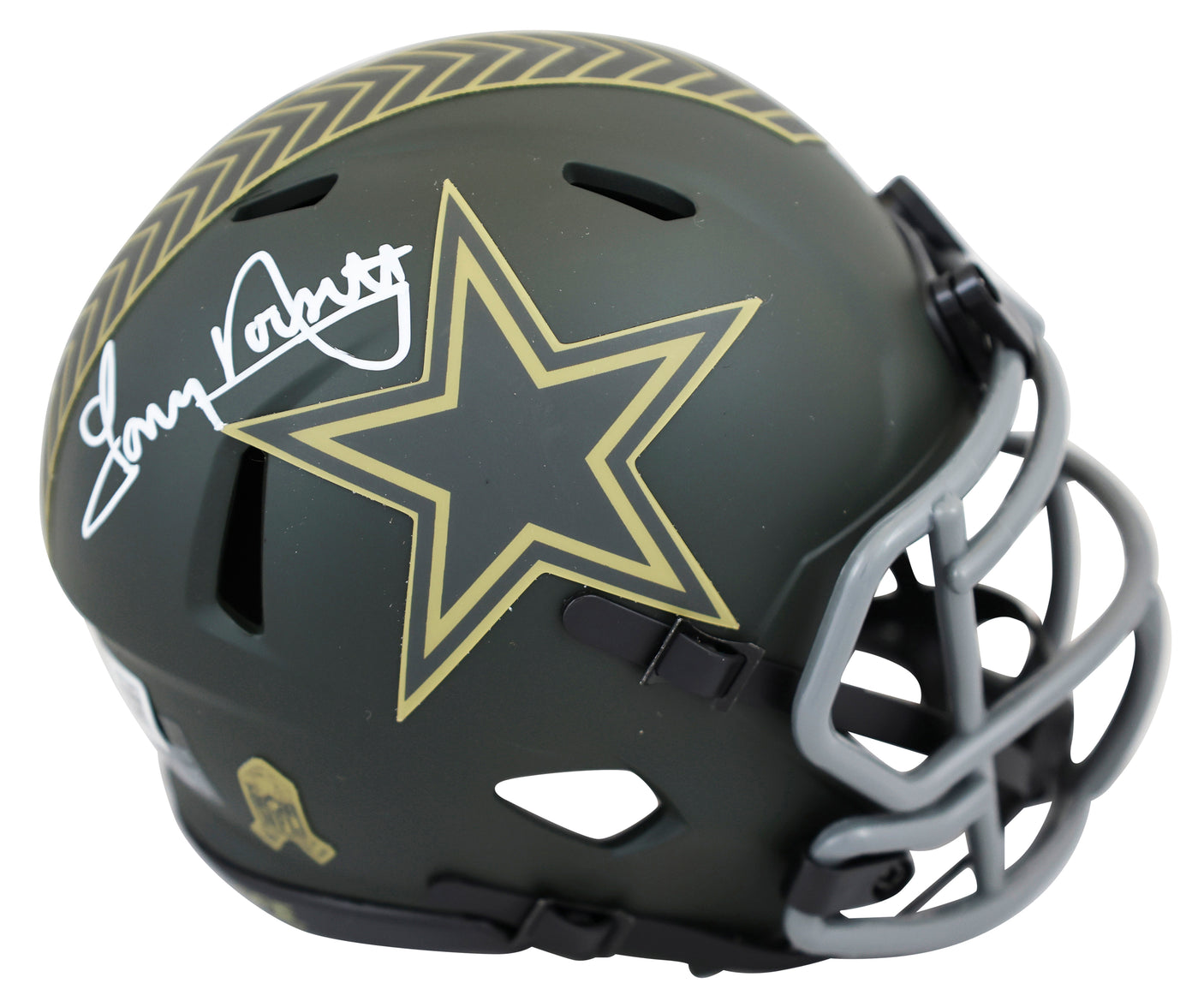 Cowboys Tony Dorsett Signed Salute to Service IV Speed Mini Helmet W/ Case BAS W
