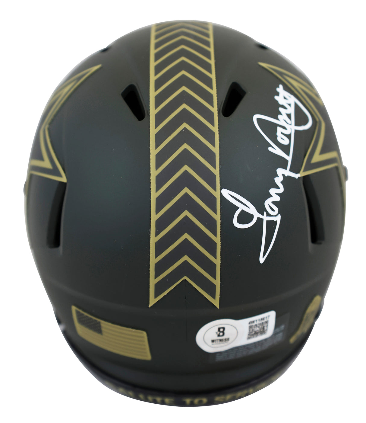 Cowboys Tony Dorsett Signed Salute to Service IV Speed Mini Helmet BAS Witnessed