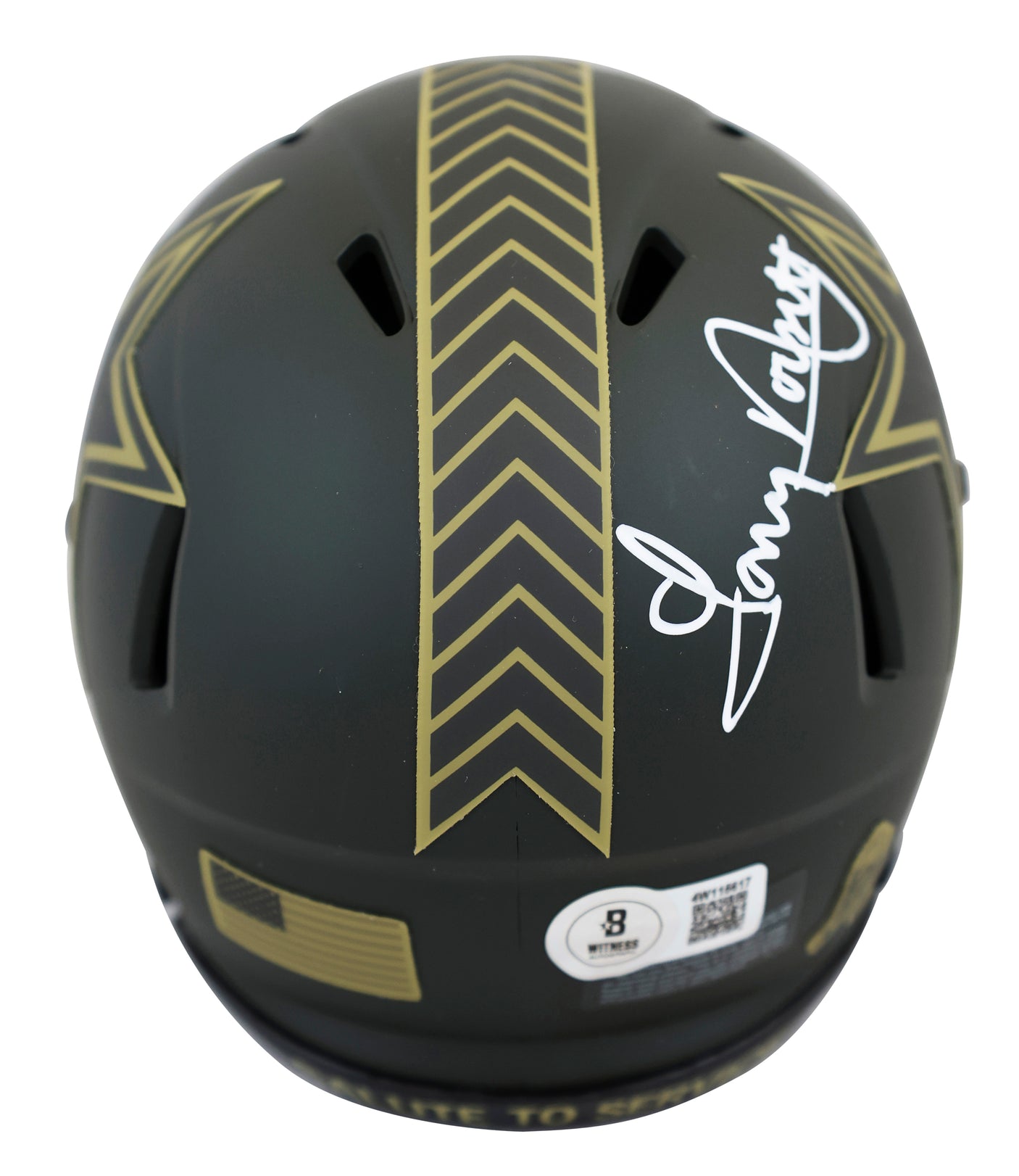 Cowboys Tony Dorsett Signed Salute to Service IV Speed Mini Helmet BAS Witnessed