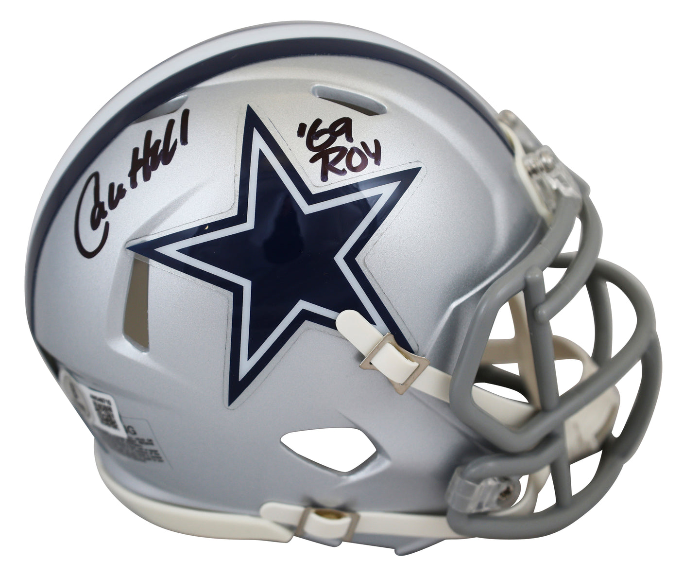 Cowboys Calvin Hill "ROY 1969" Signed Speed Mini Helmet W/ Case BAS Witnessed