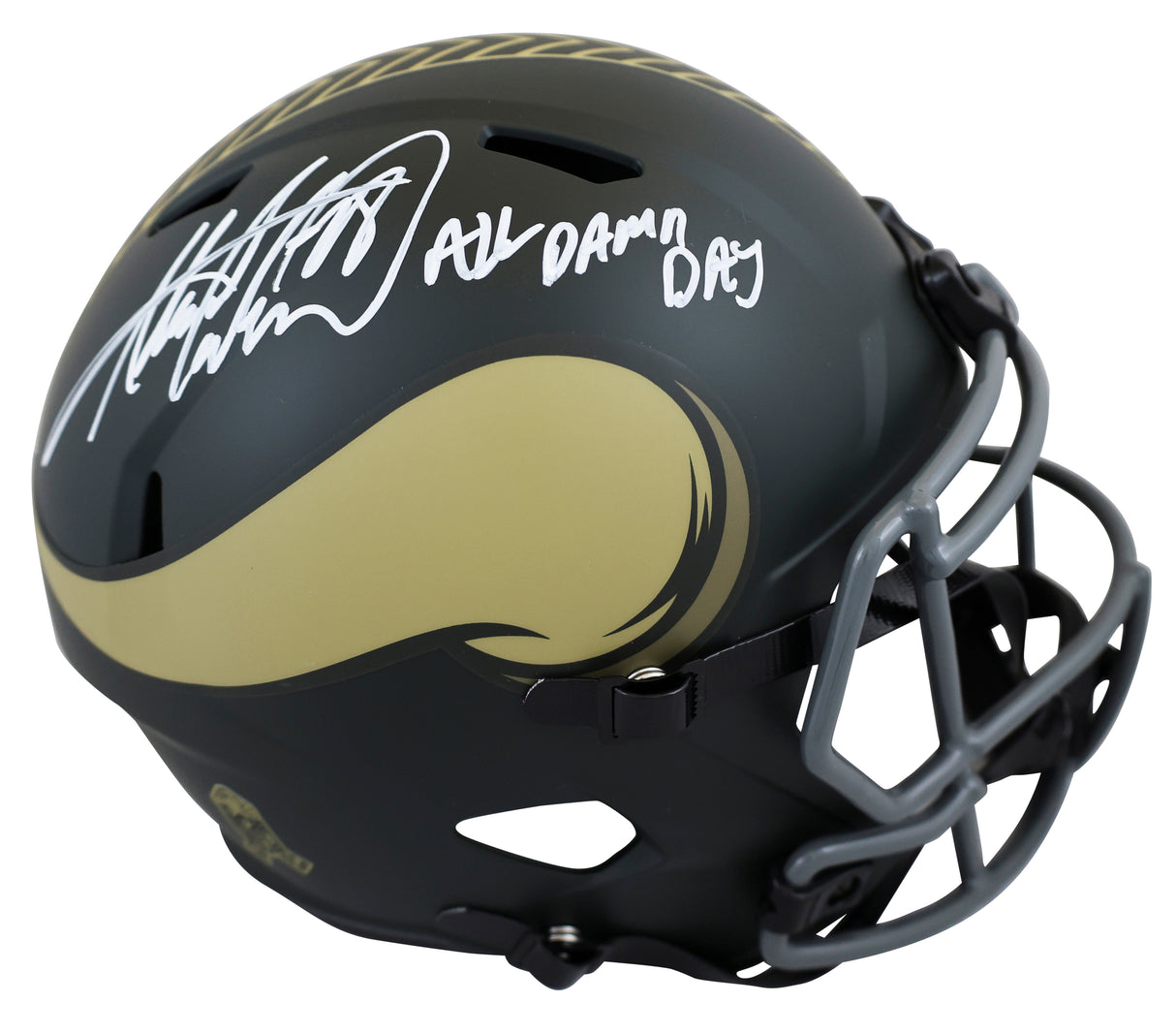 Vikings Adrian Peterson "All Damn Day" Signed STS IV F/S Speed Rep Helmet BAS W
