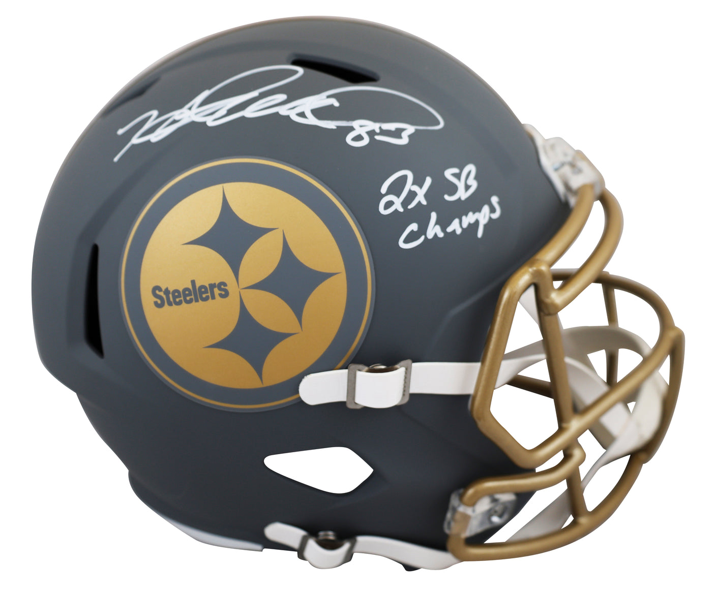 Steelers Heath Miller "2x SB Champs" Signed Slate F/S Speed Rep Helmet BAS Wit