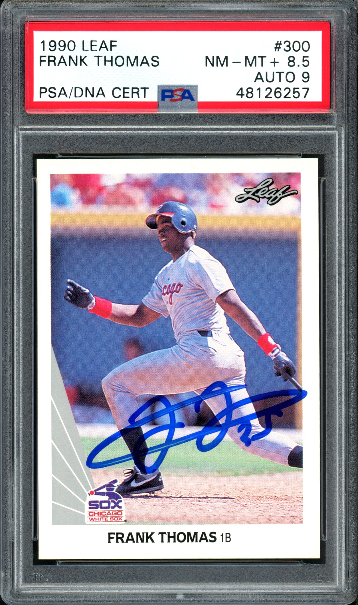 Frank Thomas Autographed 1990 Leaf Rookie Card #300 Chicago White Sox Auto Grade 9 Card Grade 8.5 PSA/DNA #48126257