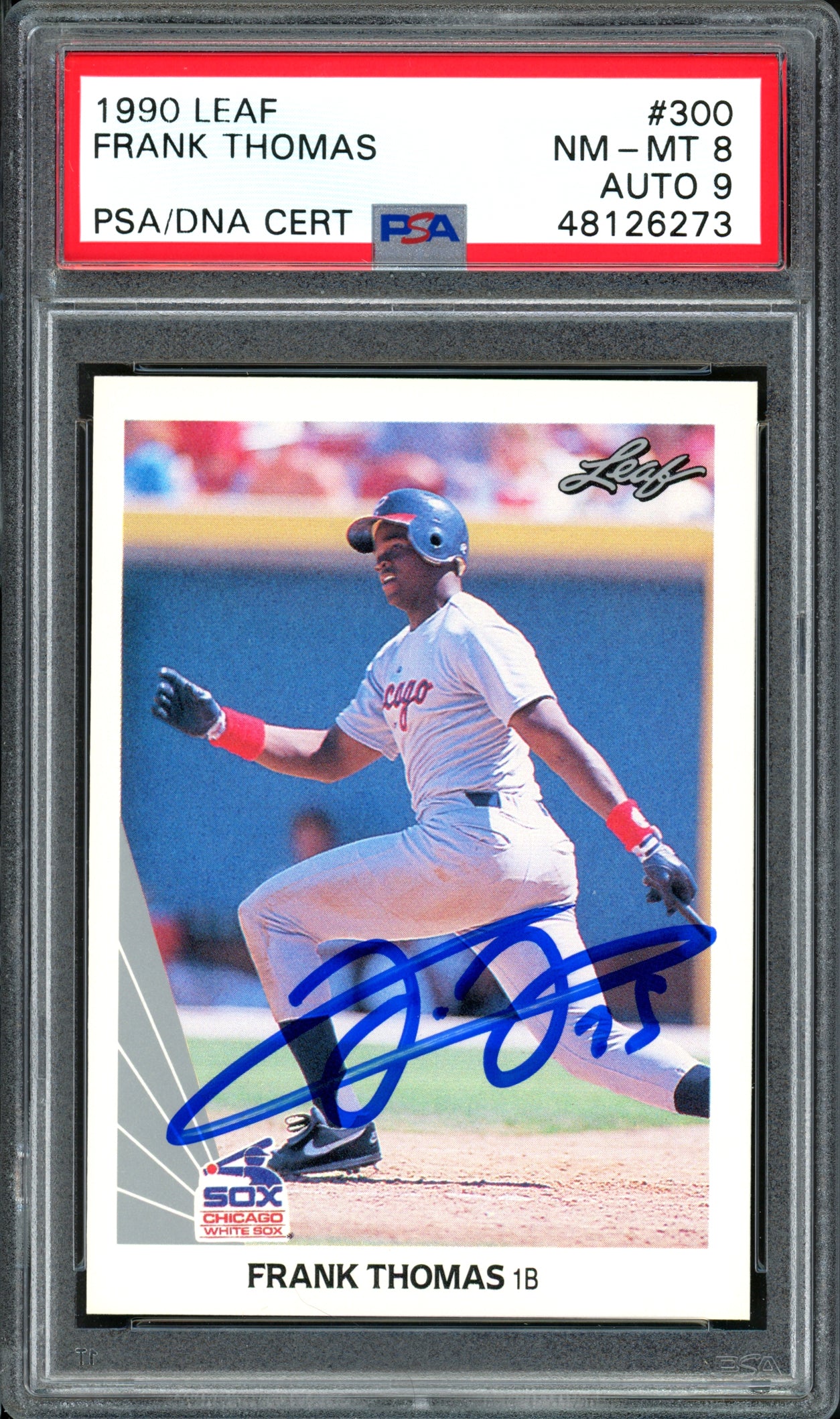 Frank Thomas Autographed 1990 Leaf Rookie Card #300 Chicago White Sox Auto Grade 9 Card Grade NM-MT 8 PSA/DNA #48126273
