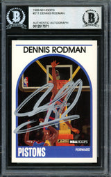 Dennis Rodman Autographed 1989-90 Hoops Card #211 Detroit Pistons Beckett BAS Stock #184821