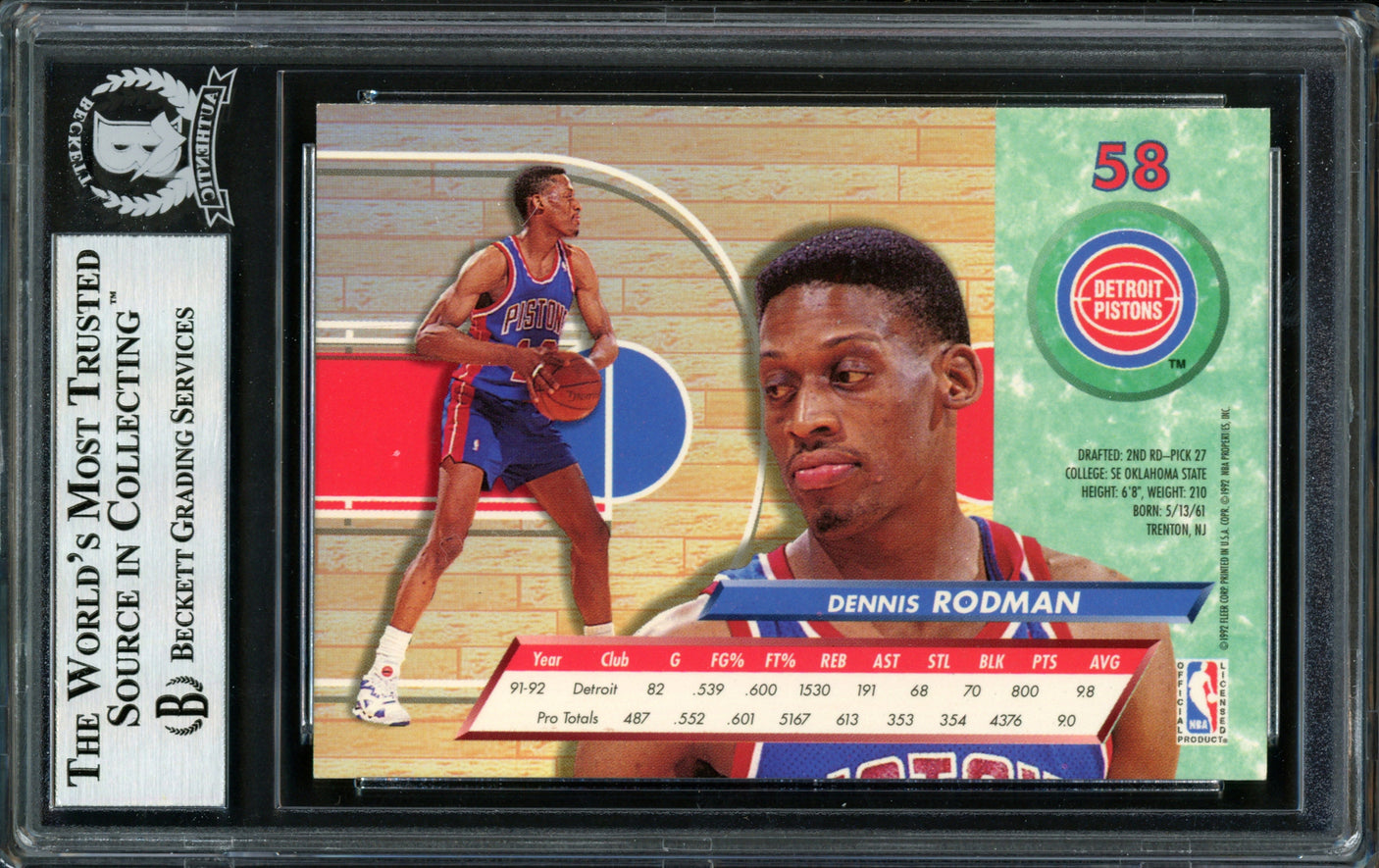Dennis Rodman Autographed 1992-93 Fleer Ultra Card #58 Detroit Pistons Beckett BAS #12518258