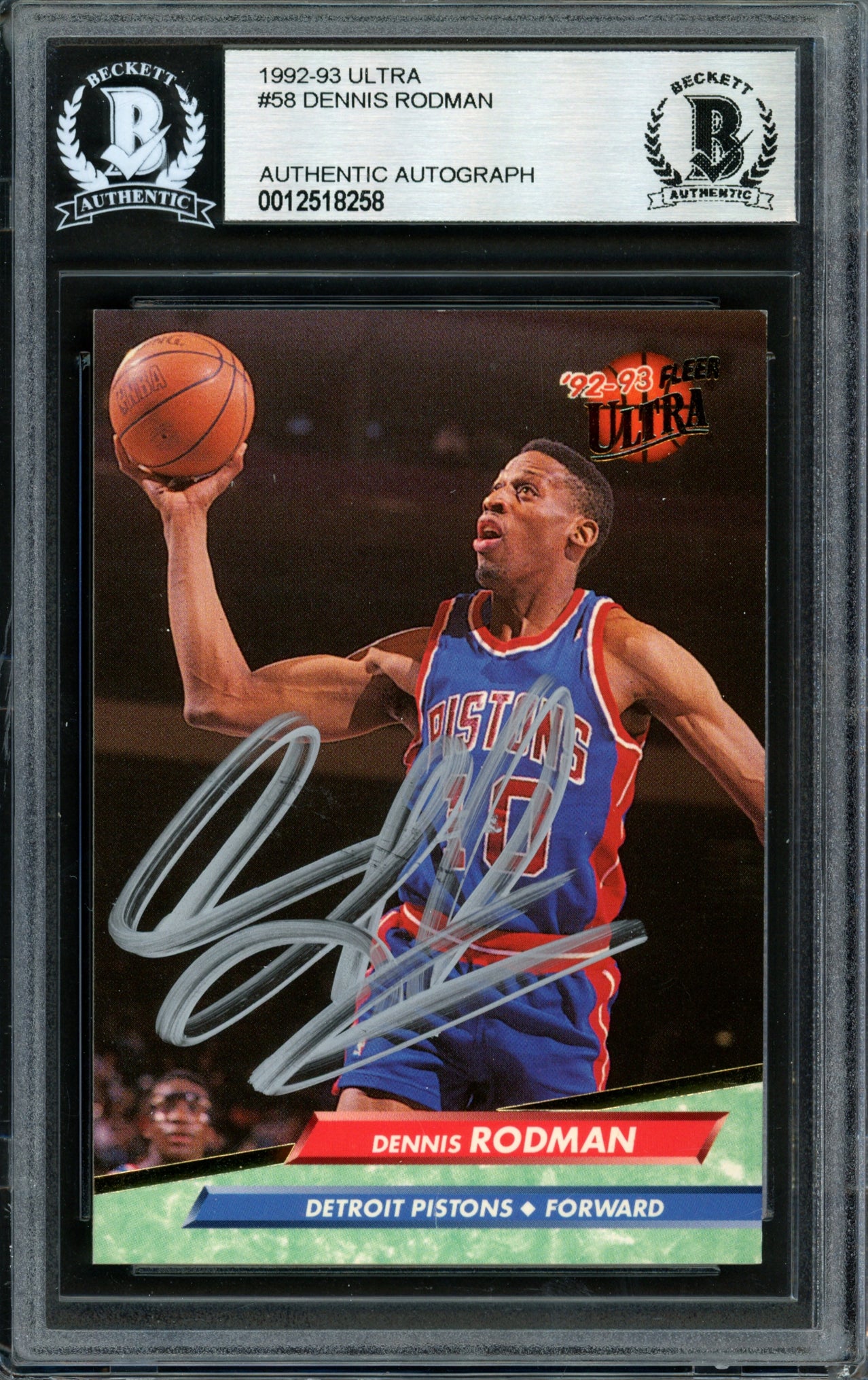 Dennis Rodman Autographed 1992-93 Fleer Ultra Card #58 Detroit Pistons Beckett BAS #12518258
