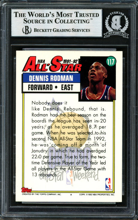 Dennis Rodman Autographed 1992-93 Topps All-Star Card #117 Detroit Pistons Beckett BAS #12518290