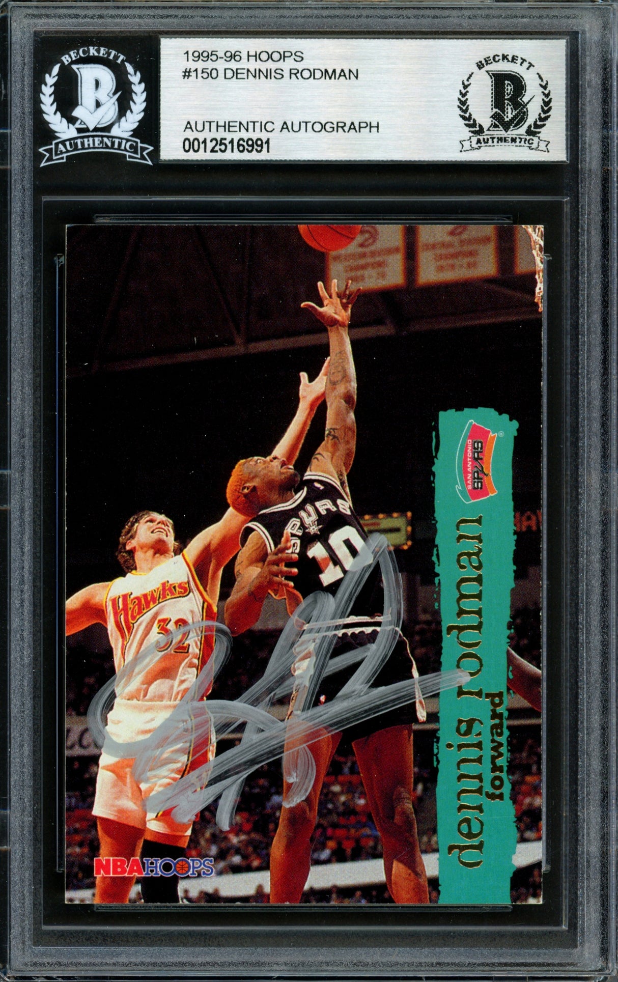 Dennis Rodman Autographed 1995-96 Hoops Card #150 San Antonio Spurs Beckett BAS #12516991