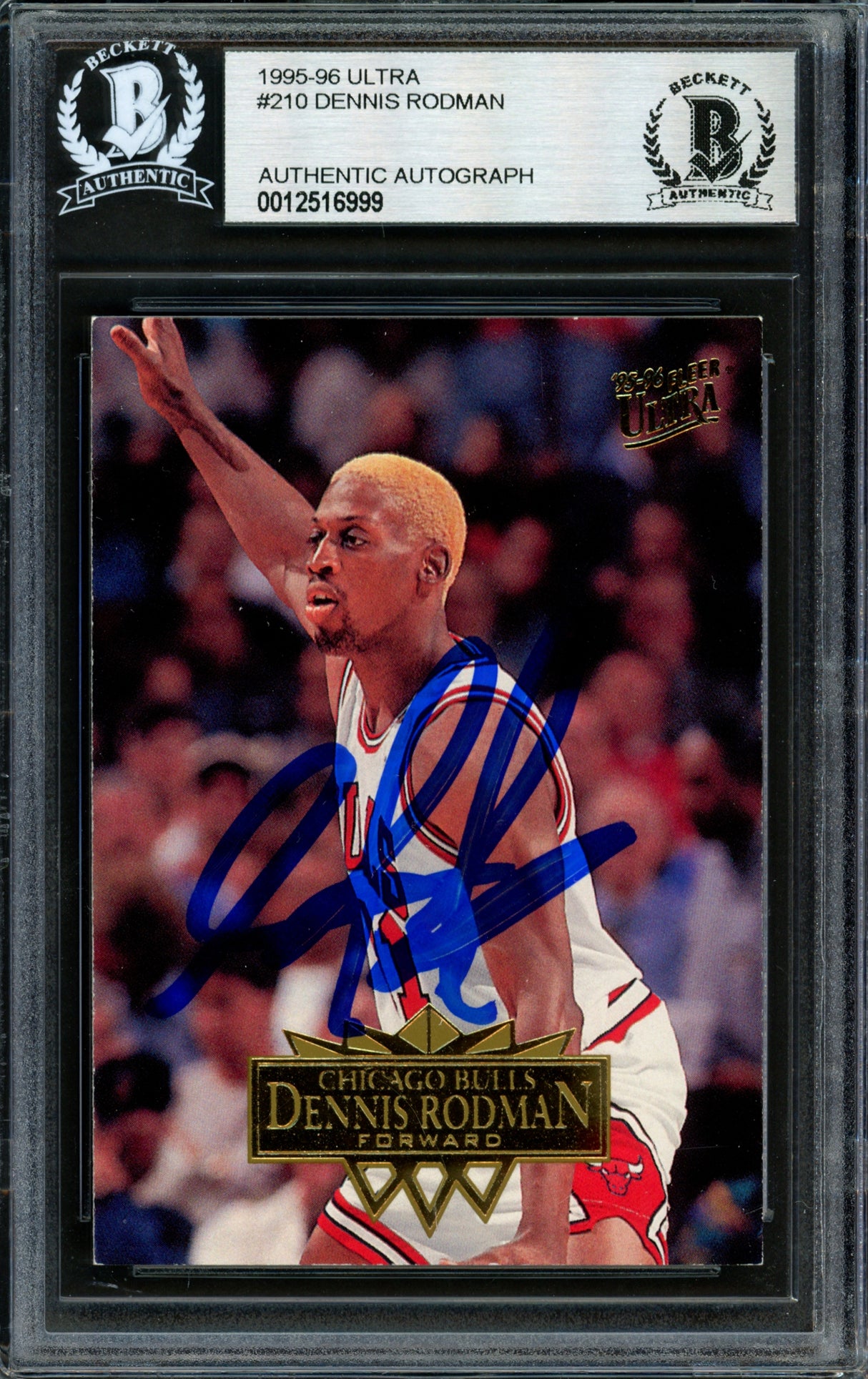 Dennis Rodman Autographed 1995-96 Fleer Ultra Card #210 Chicago Bulls Beckett BAS #12516999