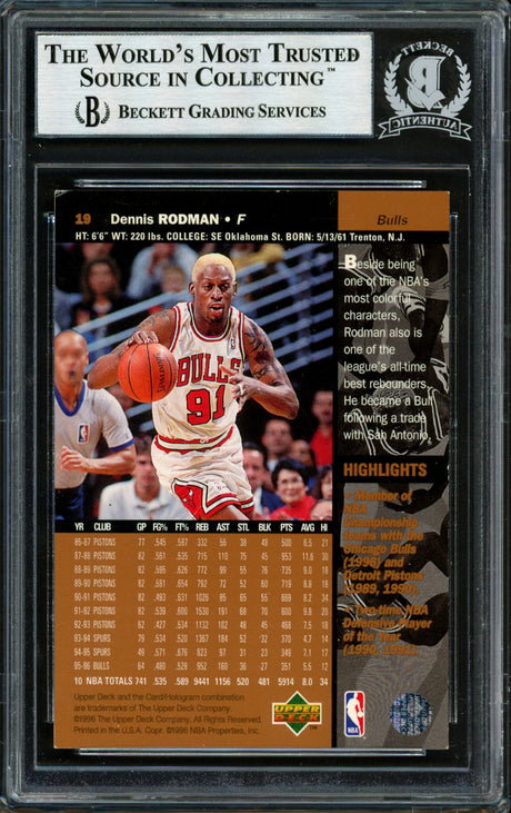 Dennis Rodman Autographed 1996-97 Upper Deck Card #19 Chicago Bulls Beckett BAS #12517056