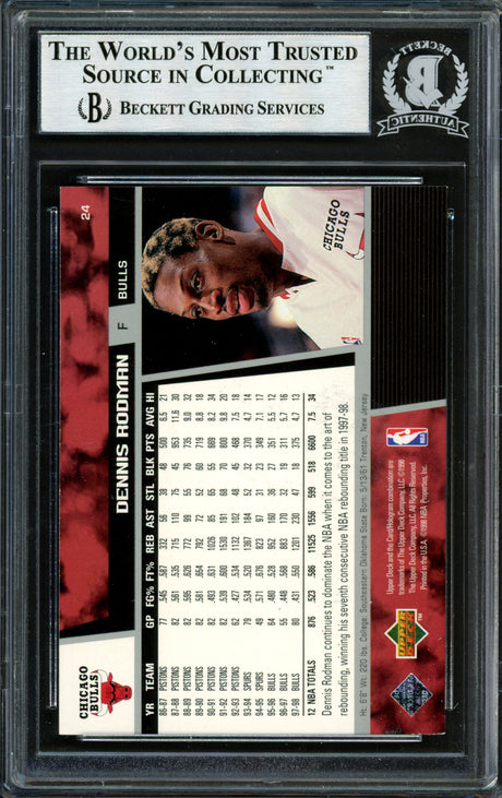 Dennis Rodman Autographed 1997-98 Upper Deck Card #24 Chicago Bulls Beckett BAS #12517113