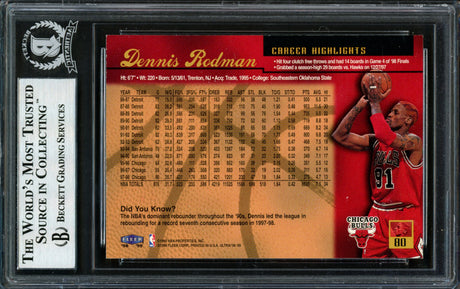 Dennis Rodman Autographed 1998-99 Fleer Ultra Card #80 Chicago Bulls Beckett BAS #12517202