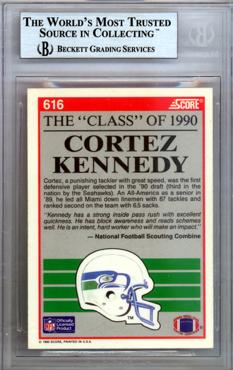 Cortez Kennedy Autographed 1990 Score Rookie Card #616 Seattle Seahawks Beckett BAS #10009597