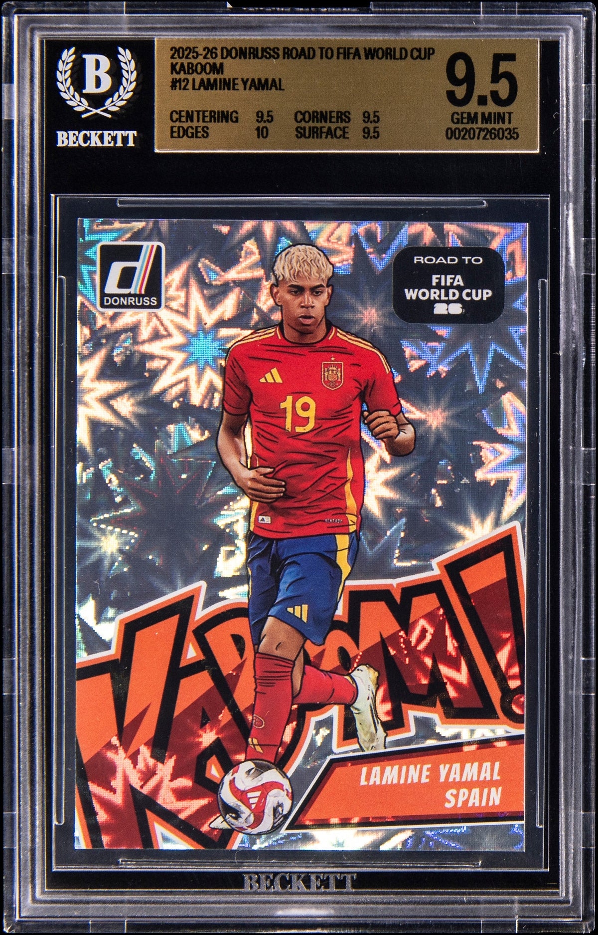 2025-26 Donruss Road to World Cup Kaboom Lamine Yamal #12 Spain BGS 9.5 Gem Mint