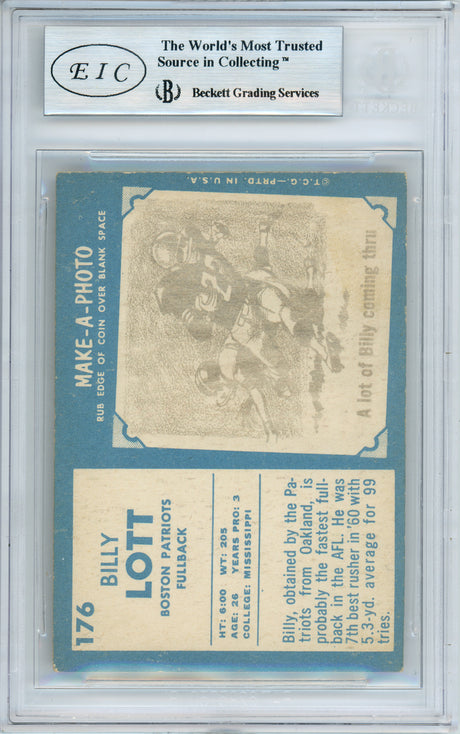 Billy Lott Autographed 1961 Topps Rookie Card #176 Boston Patriots Beckett BAS #10179098