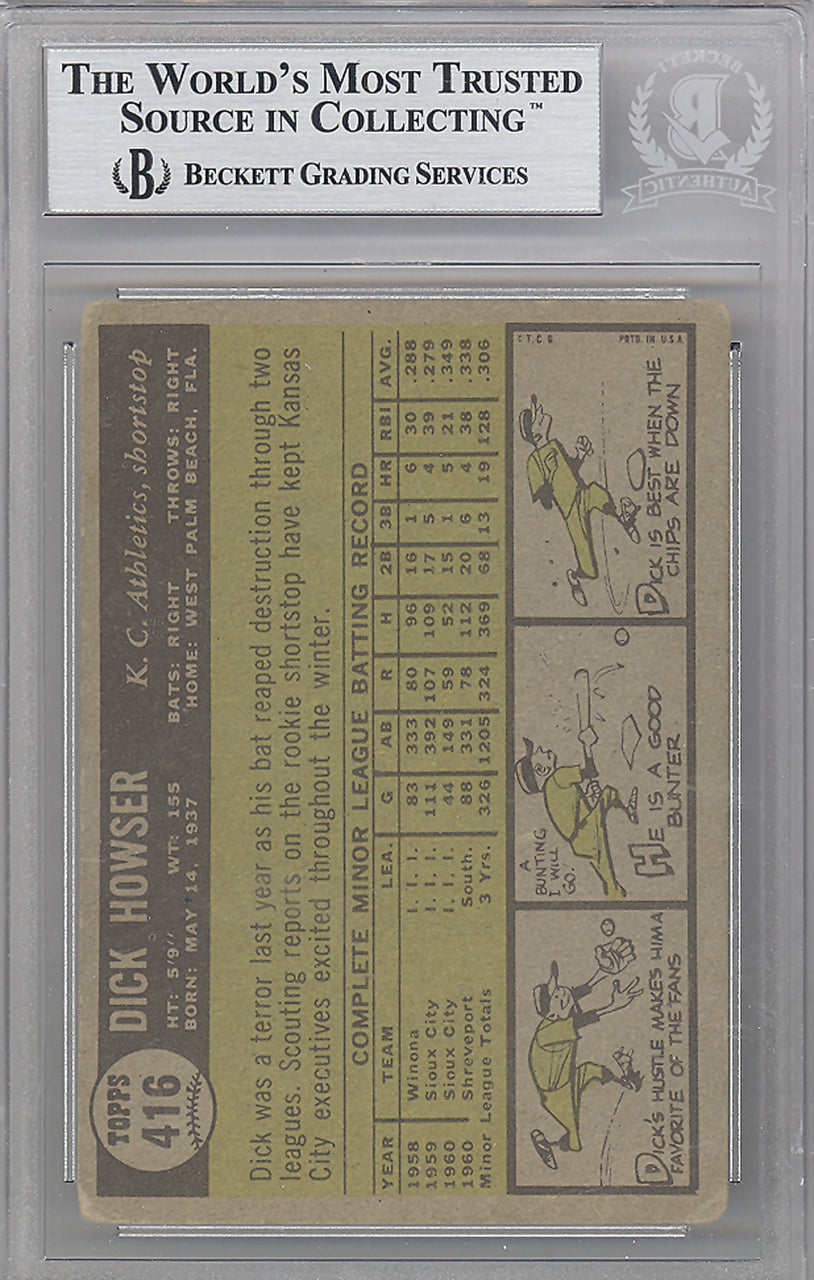 Dick Howser Autographed 1961 Topps Card #416 Kansas City A's Beckett BAS #10209254