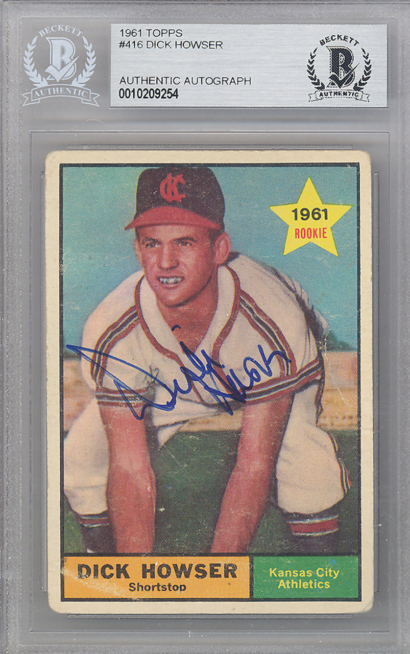 Dick Howser Autographed 1961 Topps Card #416 Kansas City A's Beckett BAS #10209254
