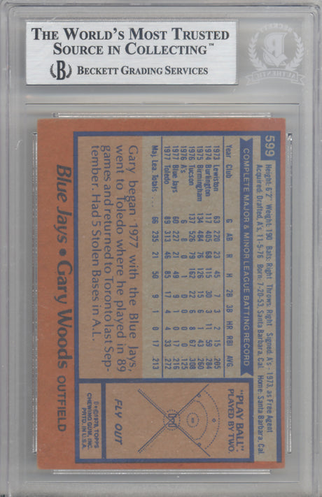 Gary Woods Autographed 1978 Topps Card #599 Toronto Blue Jays Beckett BAS #10211458