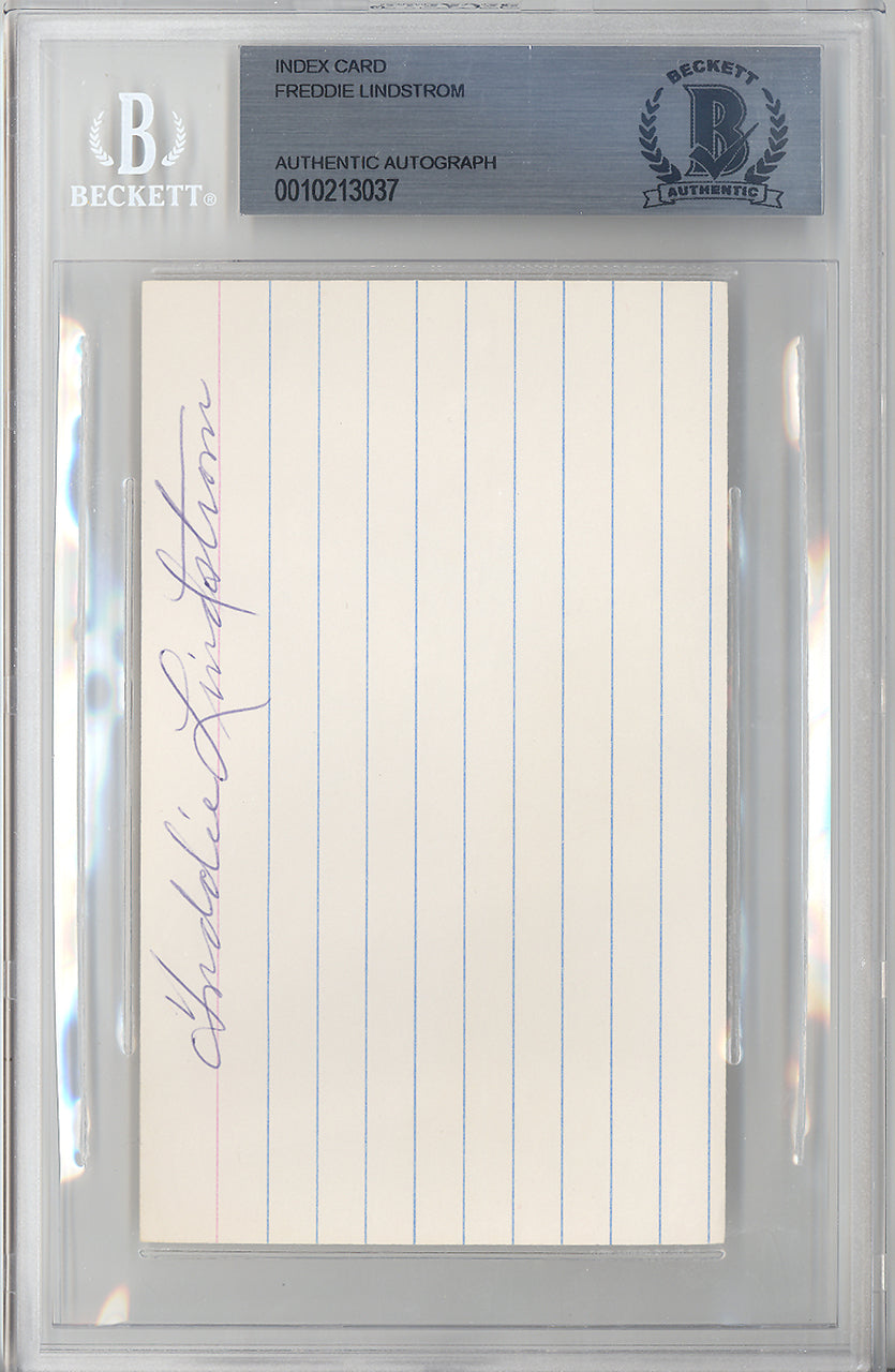 Freddy Lindstrom Autographed 3x5 Index Card New York Giants Beckett BAS #10213037