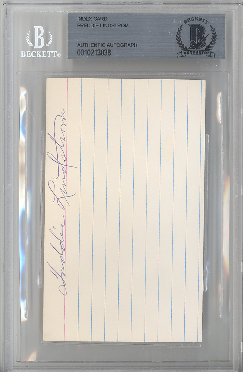 Freddy Lindstrom Autographed 3x5 Index Card New York Giants Beckett BAS #10213038