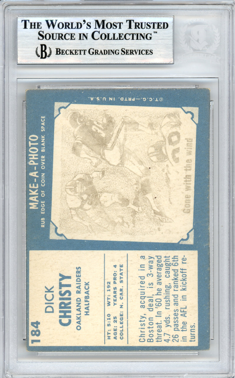 Dick Christy Autographed 1961 Topps Rookie Card #184 Oakland Raiders Beckett BAS #10378341