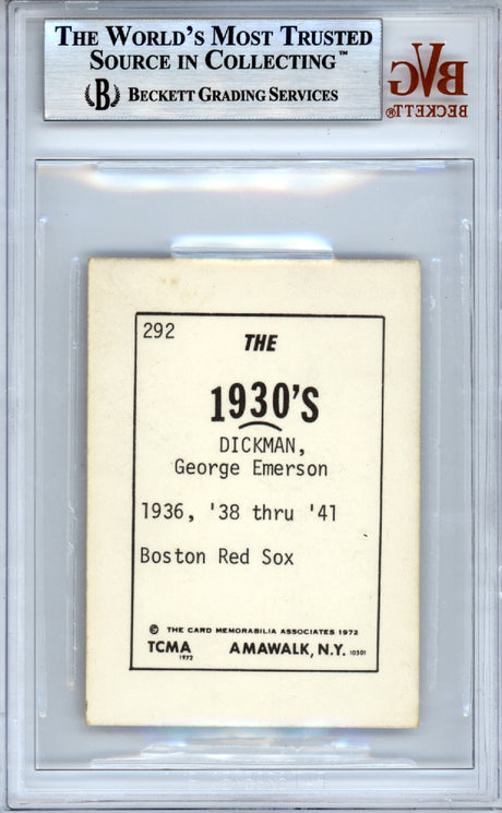 Emerson Dickman Autographed 1972 TCMA Card #292 Boston Red Sox Beckett BAS #10378379