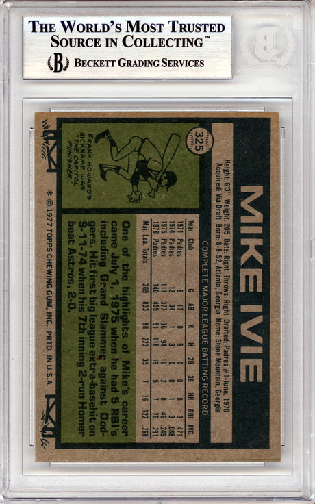 Mike Ivie Autographed 1977 Topps Card #325 San Diego Padres Beckett BAS #10378661