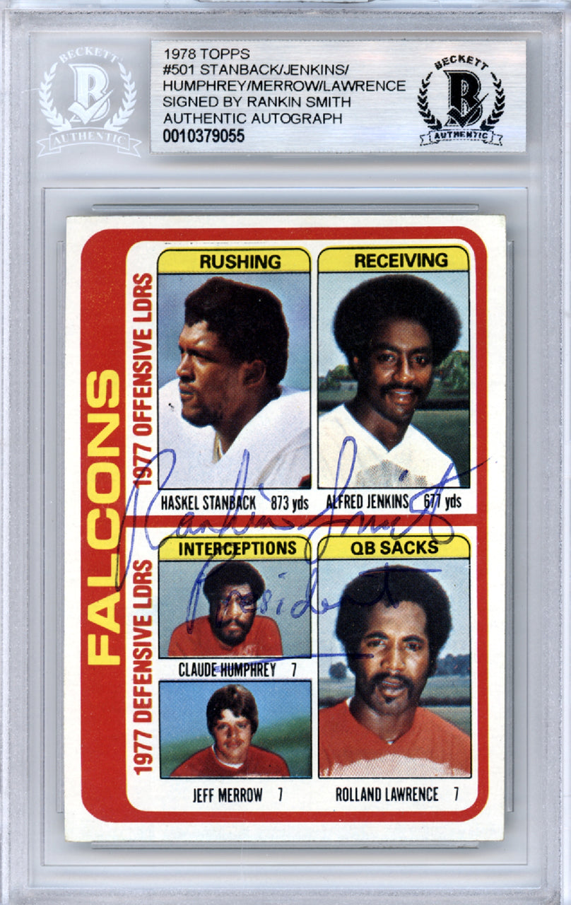 Rankin Smith Sr. Autographed 1978 Topps Card #501 Atlanta Falcons Team Owner Beckett BAS #10379055
