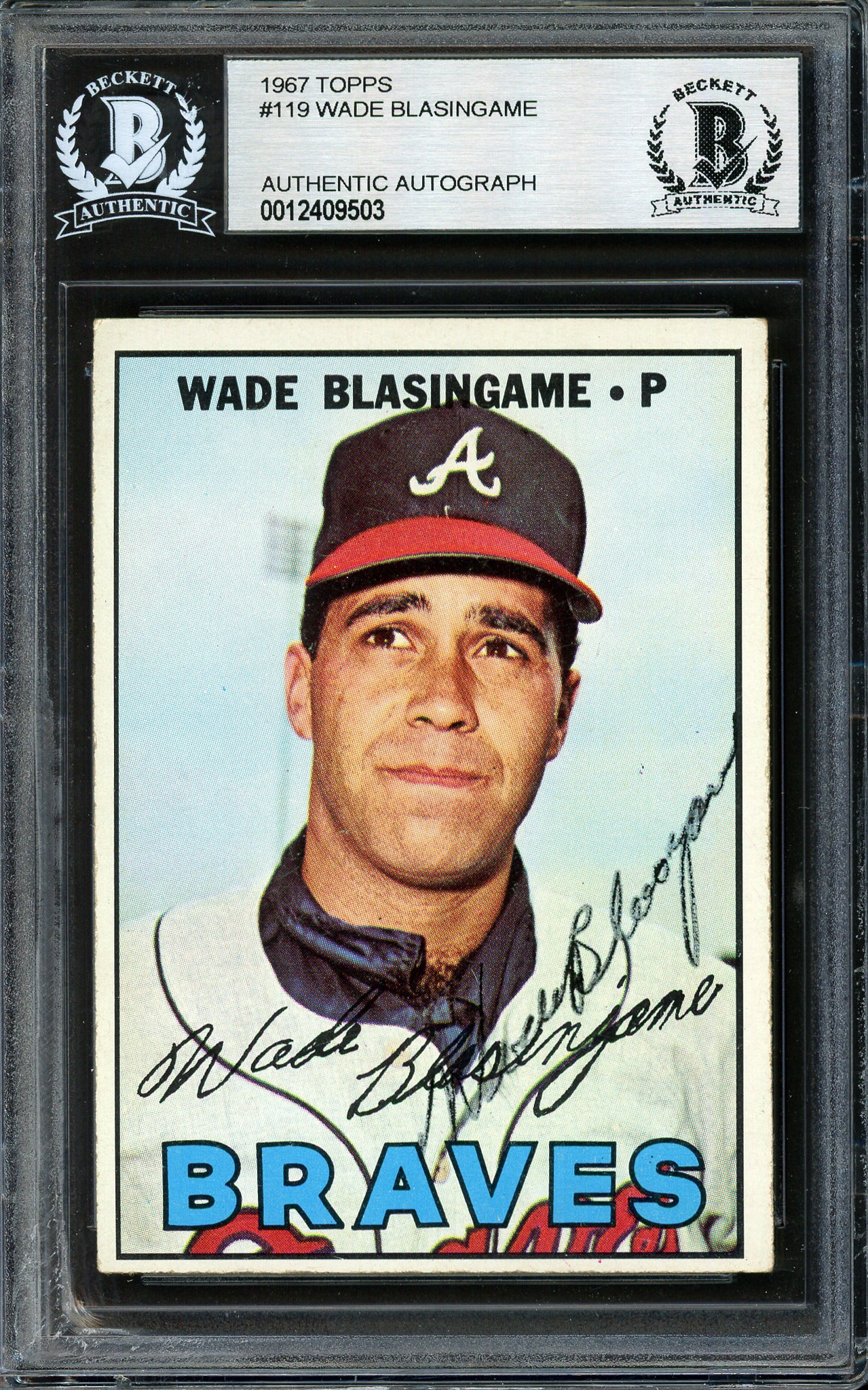 Wade Blasingame Autographed 1967 Topps Card #119 Atlanta Braves Beckett BAS #12409503