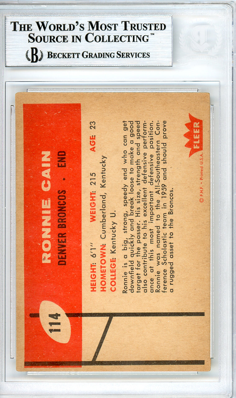 Ronnie Cain Autographed 1960 Fleer Card #114 Denver Broncos Beckett BAS #10540005
