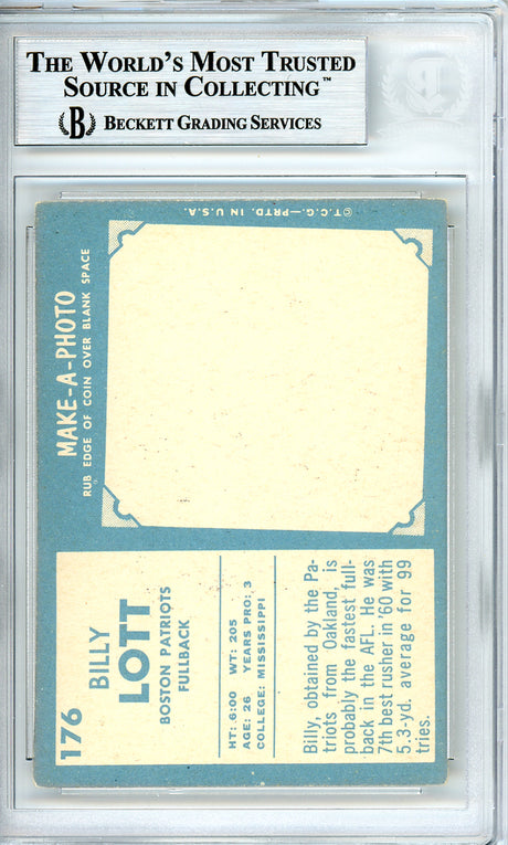 Billy Lott Autographed 1961 Topps Rookie Card #176 Boston Patriots Beckett BAS #10540199