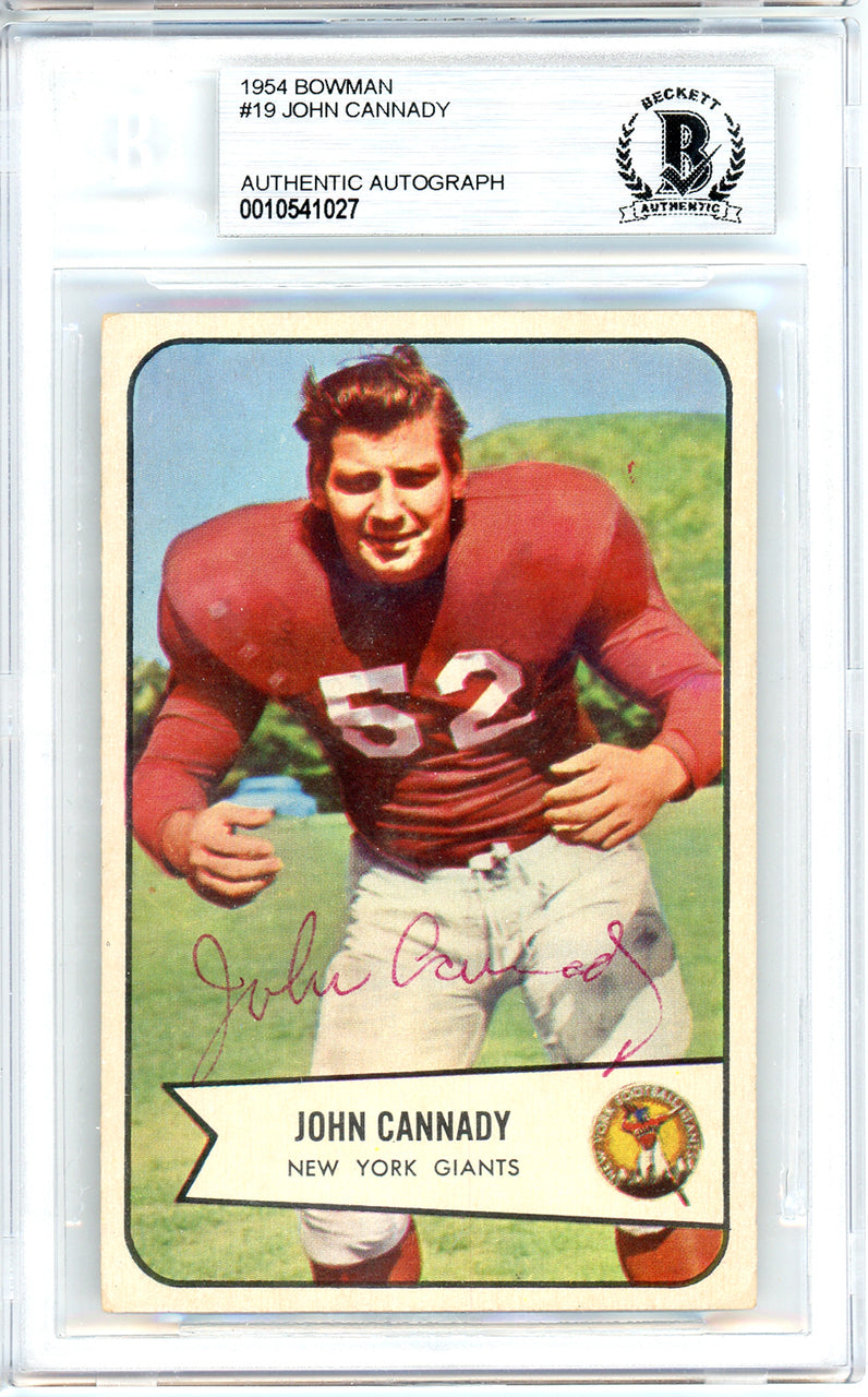 John Cannady Autographed 1954 Bowman Card #19 New York Giants Beckett BAS #10541027