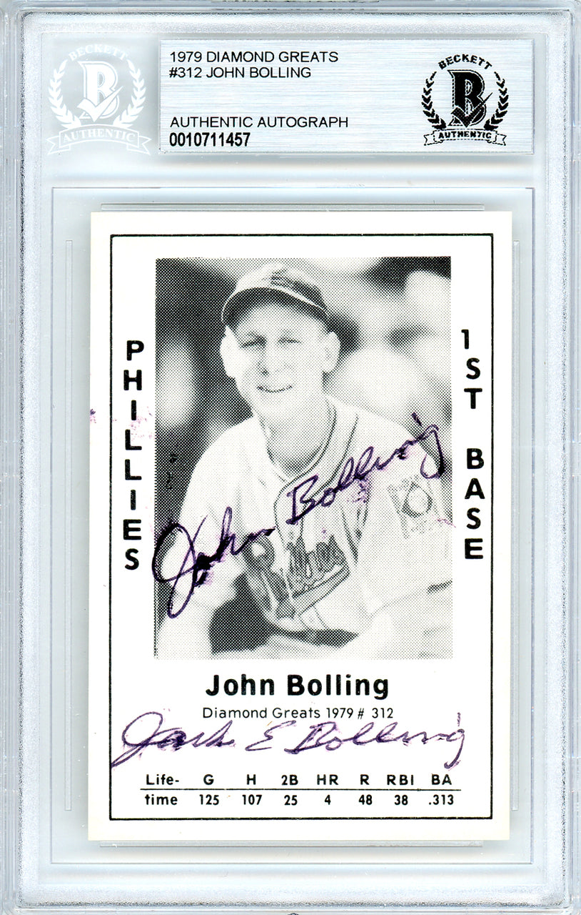 Jack John Bolling Autographed 1979 Diamond Greats Card #312 Philadelphia Phillies Beckett BAS #10711457