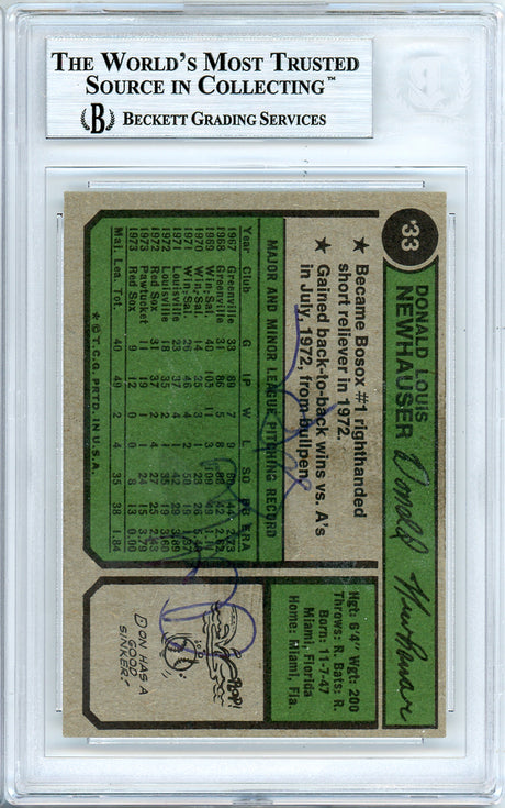 Don Newhauser Autographed 1974 Topps Card #33 Boston Red Sox Beckett BAS #10712091