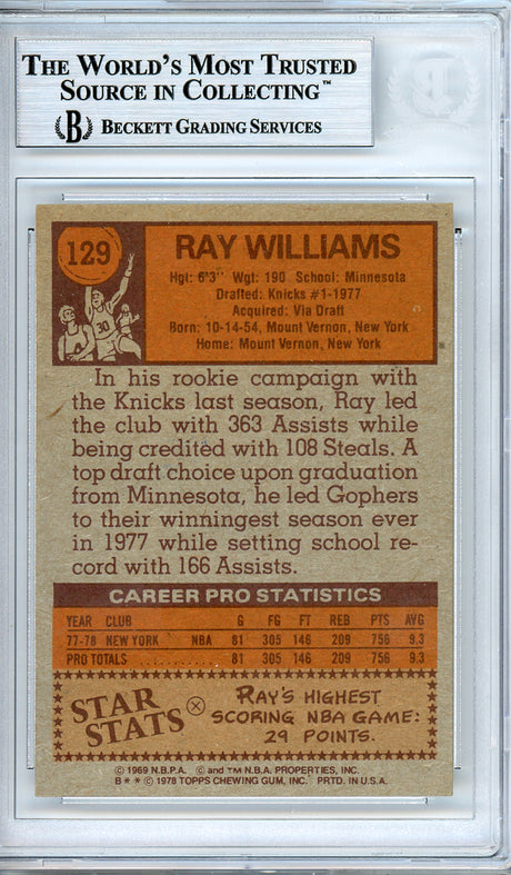 Ray Williams Autographed 1978-79 Topps Rookie Card #129 New York Knicks Beckett BAS #10712270