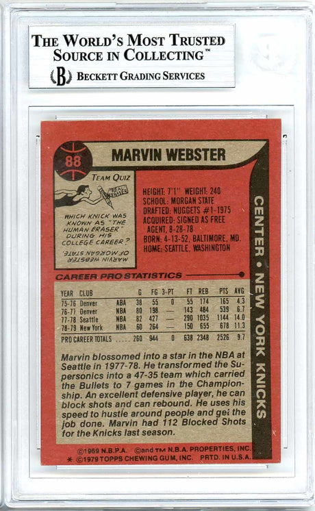 Marvin Webster Autographed 1979-80 Topps Card #88 New York Knicks Beckett BAS #10712274