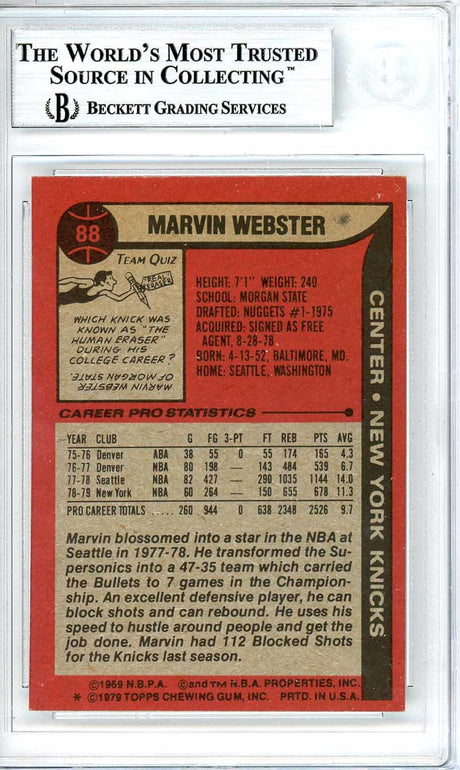 Marvin Webster Autographed 1979-80 Topps Card #88 New York Knicks Beckett BAS #10712275